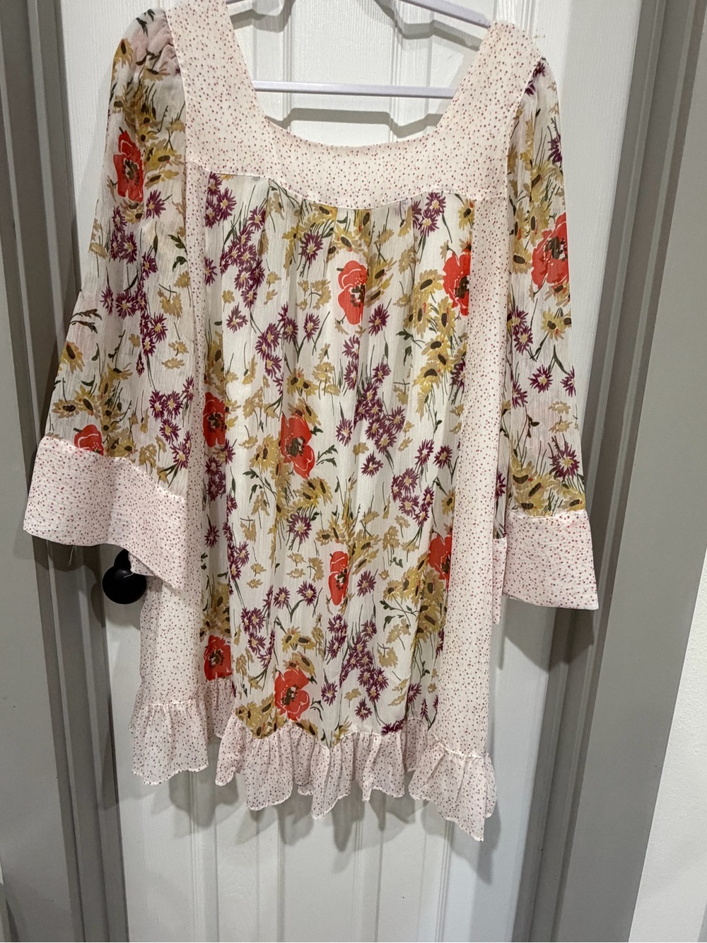 Jovovich Hawk Ivory Floral Mini Dress with Coral & Purple Blooms